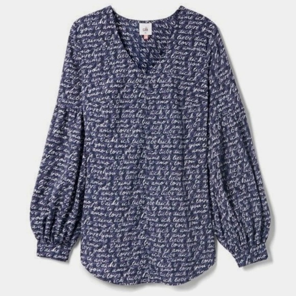 CAbi 5336 Te Amo Blouse Blue White Size Medium - Picture 3 of 16